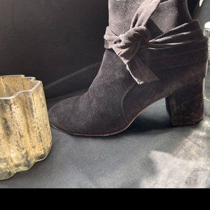 Rag & Bone Black Suede Block Heel Dahlia Ankle Tie  37/7US Waterproof